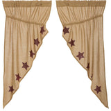 Burlap with Burgundy Stars Prairie Curtains-Lange General Store