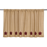 Burlap with Burgundy Stars Tier Curtains 36"-Lange General Store