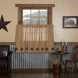 Burlap with Burgundy Stars Tier Curtains 36"-Lange General Store
