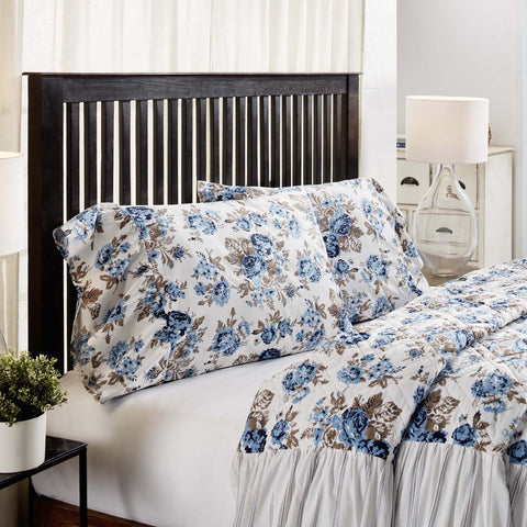 Dusk Blue Floral Ruffled Pillow Cases-Lange General Store