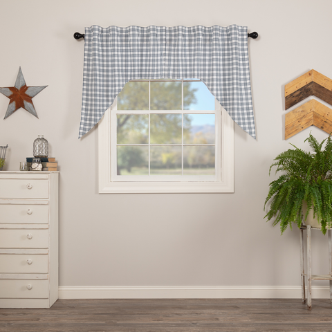 Sawyer Mill Blue Plaid Swag Curtains-Lange General Store
