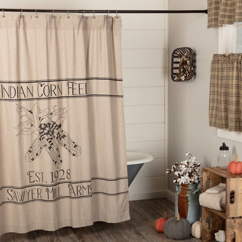 Sawyer Mill Charcoal Corn Feed Shower Curtain-Lange General Store