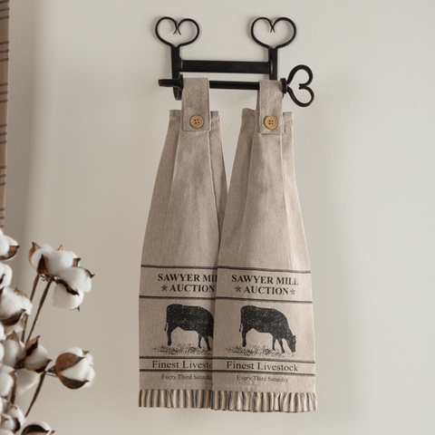 Sawyer Mill Charcoal Cow Button Loop Kitchen Towel - Set of 2