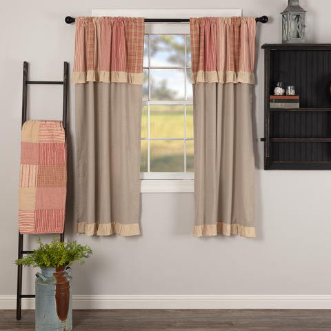 Sawyer Mill Red Patchwork Short Panel Curtains-Lange General Store