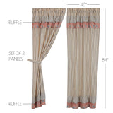 Kaila Ticking Blue Ruffled Long Panel Curtains-Lange General Store