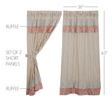 Kaila Ticking Blue Ruffled Short Panel Curtains-Lange General Store