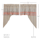 Kaila Ticking Blue Ruffled Swag Curtains-Lange General Store