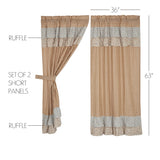 Kaila Ticking Gold Ruffled Short Panel Curtains-Lange General Store