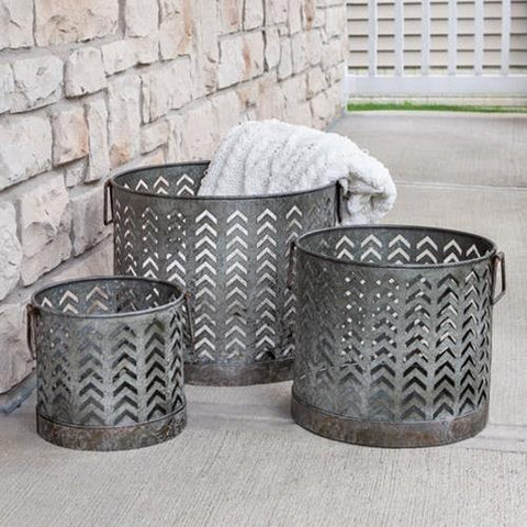 Rustic Chevron Metal Basket Set of 3-Lange General Store