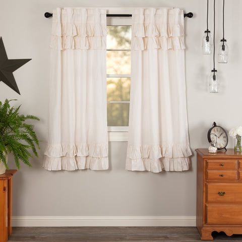 Simple Life Flax Antique White Ruffled Short Panel Curtains-Lange General Store