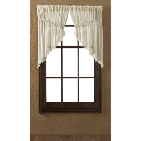Tobacco Cloth Natural Fringed Prairie Swag Curtains-Lange General Store