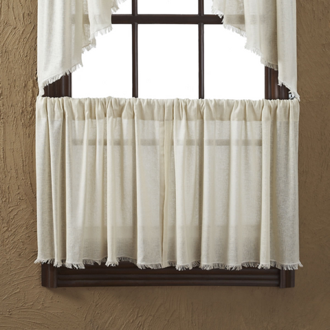 Tobacco Cloth Natural Fringed Tier Curtains 24"-Lange General Store